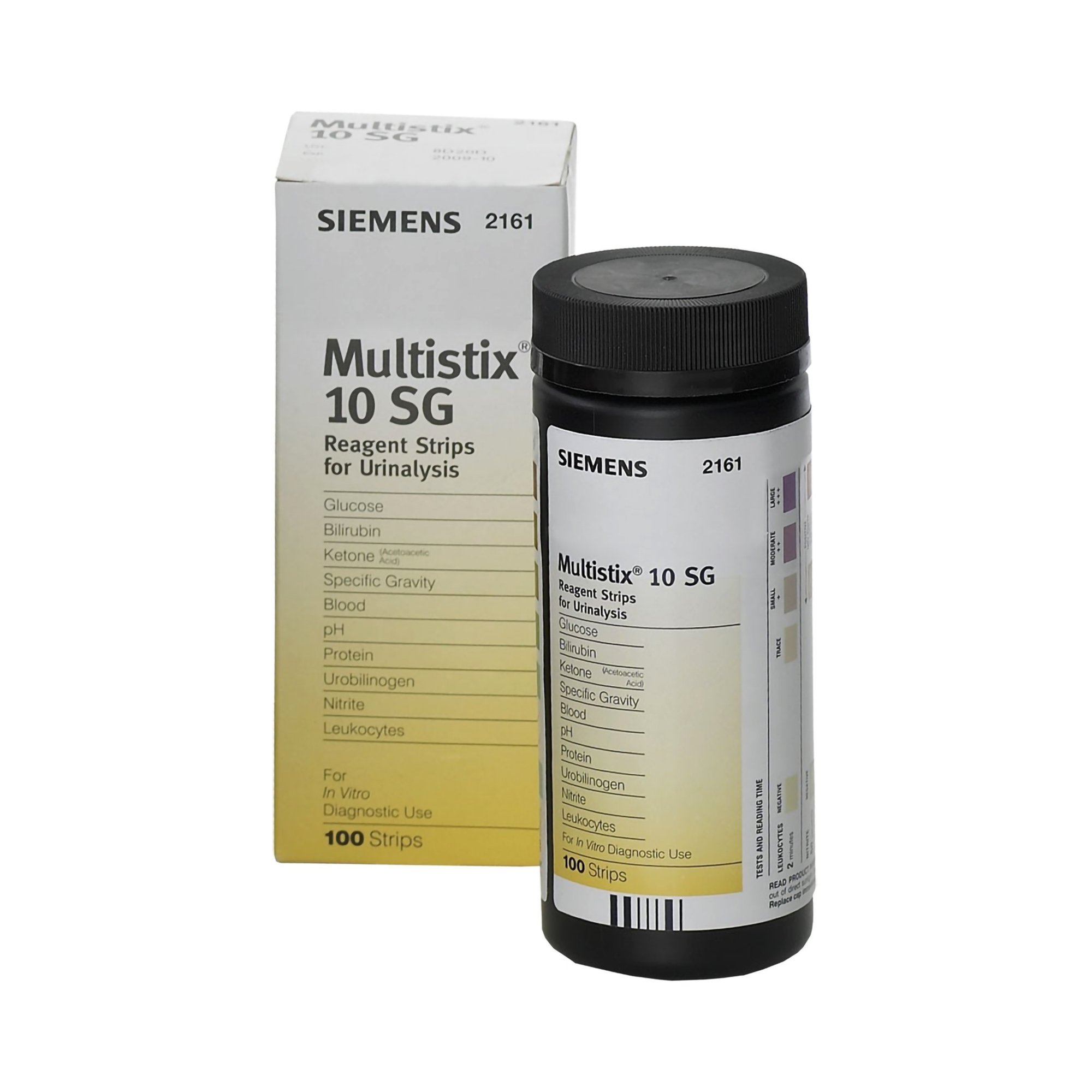 Strips Urine Regent Multistix® 10SG Bilirubin, Blood, Glucose, Ketones, Leukocytes, Nitrite, pH, Protein, Specific Gravity, Urobilinogen, CLIA Waived  [10336425] (100/BTL) by Siemens Diagnostics  ID 2161
